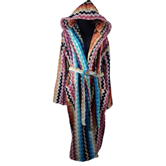 Missoni Adam Chevron Cotton Terry Cloth Hooded Bathrobe Multicolor Sz Large - Picture 1 of 10